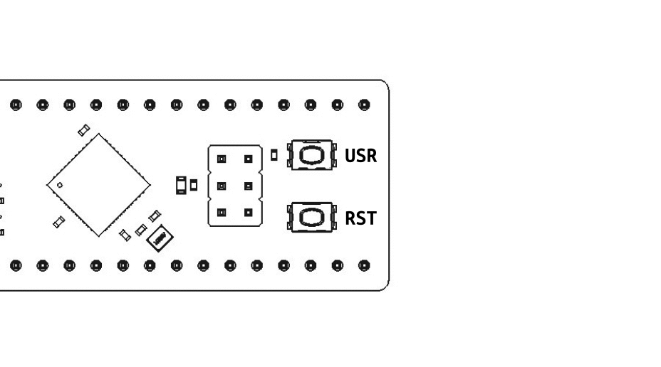 gif animation showing the sequence to press buttons on a PCB. Press and hold RST, Press and hold USR, Release RST, Releast USR