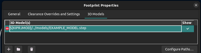 KiCAD footprint settings for the EX_PROJECT